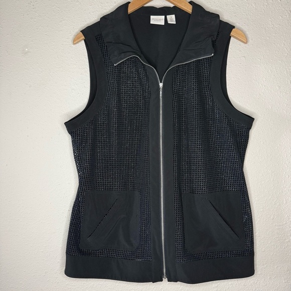 Weekends by Chico’s Mesh Vest Zip Front Casual Black Women’s Sz 10 (Chico’s 1.5) - Picture 1 of 10